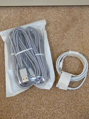 3 Apple Silver Braided USB Cable with 1 White Lightning Cable